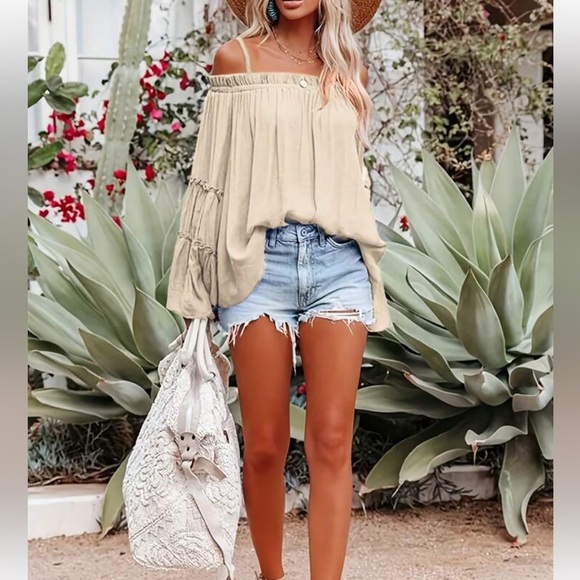 Boho Off Shoulder Flare Long Sleeve Top Blouse Shirt Black - Picture 13 of 16